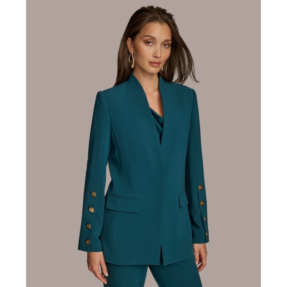 Donna Karan New York Women's Button Sleeve Blazer Green Size 0 MSRP $169